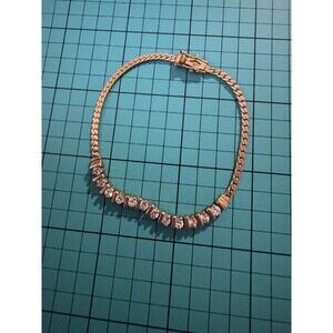 Vintage Round Stone CZ Gold Tone Tennis Estate Bracelet